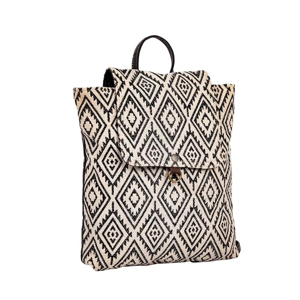 Myra Bag Handmade Dune Backpack Upcycled Canvas & Cowhide Leather - Picture 9 of 13